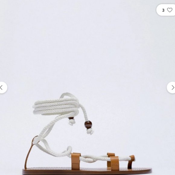 Zara Leather White Rope Strappy Gladiator Square-Toe Flats Sandals (NWT) - Picture 3 of 6